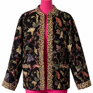 Vintage Tapestry Jacket | Leopard Trim Statement Layer | Size XL